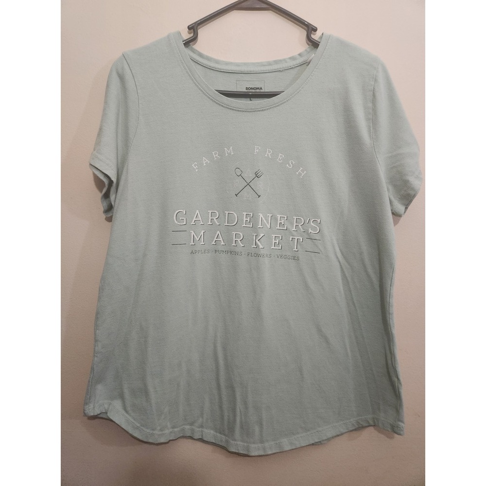 Sonoma Good For Life Womens Gardeners Market Graphic Tee Sage Green Large L